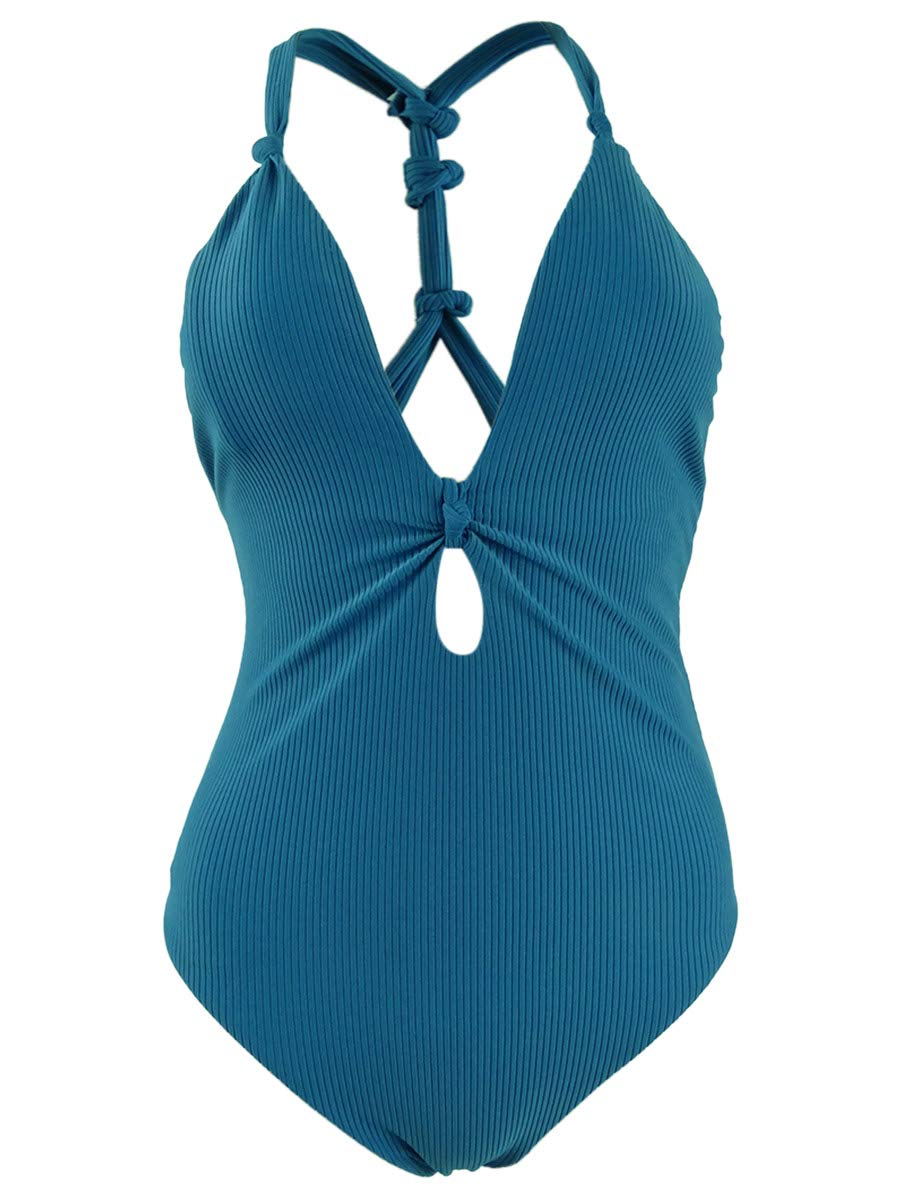 Bar III Women's Swimwear Brand Women's Plunge One Piece Swimsuit Marine (X-Large)