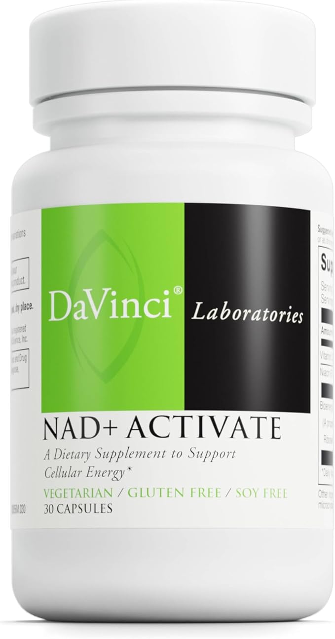 DAVINCI Labs NAD+ Activate - NAD Supplement with Vitamin C & Niacin - Helps Support Brain Health, Cellular Energy & More* - Vegetarian, Gluten-Free & Soy-Free - 30 Capsules