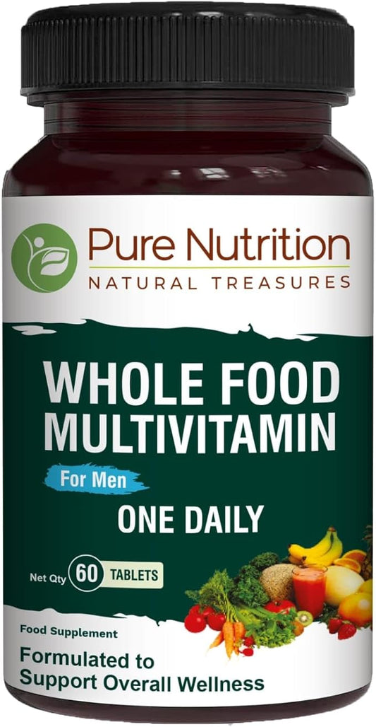 Pure Nutrition Whole Food Multivitamins for Men | 60 Tabs | One-A-Day | 100% RDA | 24 Natural Vitamins and Minerals | All Natural Plant Based Men's Multivitamin | 2 Months Supply