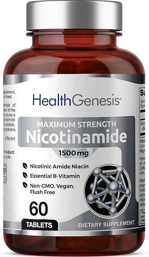 B-3 Nicotinamide 1500 mg 60 Tablets Maximum Strength - Nicotinic Amide Niacin Natural Flush-Free Vitamin Formula - Supports Skin Cell Health