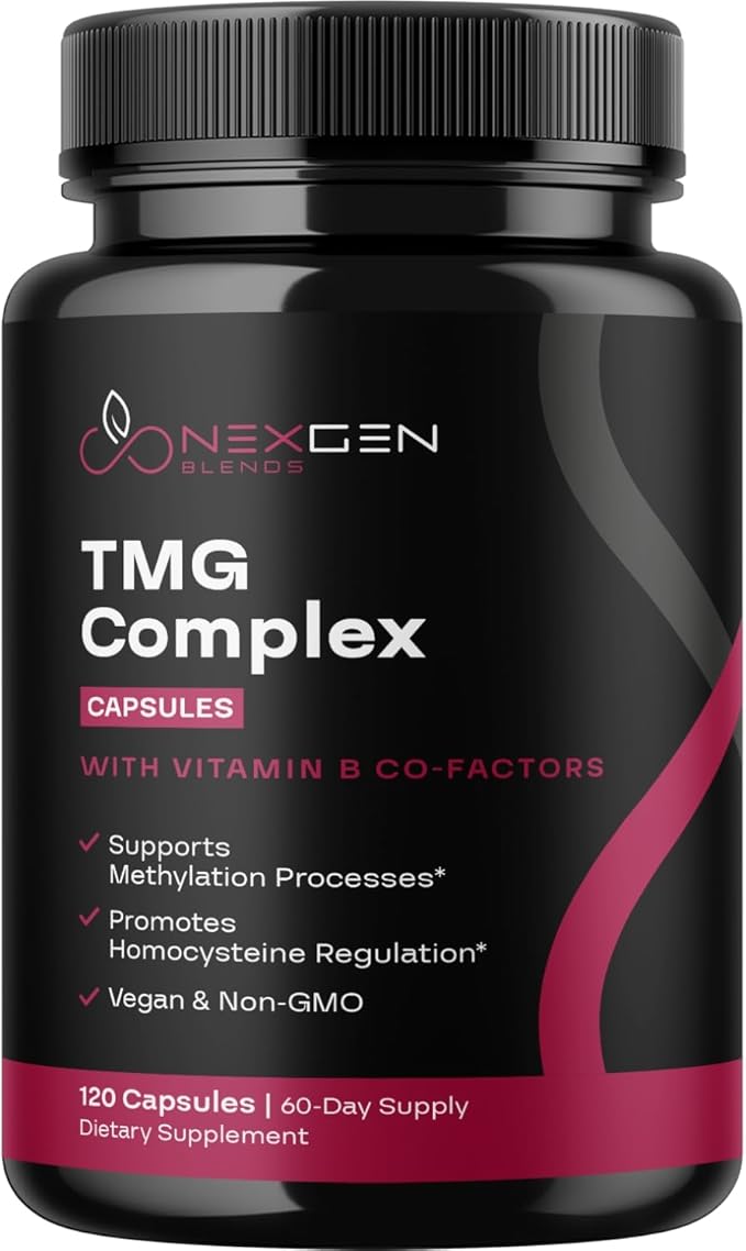 TMG Trimethylglycine Supplement with Methyl B Complex - 500mg Betaine TMG Supplement with Methylated Vitamin B Co Factors for Homocysteine Heart & Liver Support - Vegan & Non-GMO (2 Month Supply)