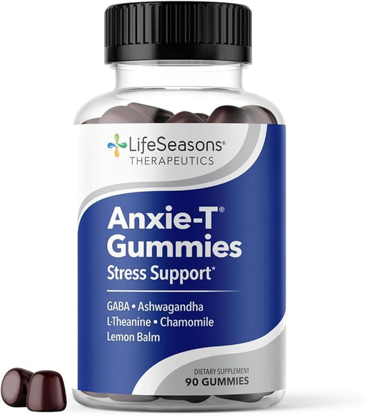 Anxie-T - Stress Relief Gummy - Vitamin Supplement for Mood & Mental Focus Support - Feel Calm and Relaxed - Rapidly Eases Tension - Ashwagandha, GABA & L-Theanine - 90 Gummies