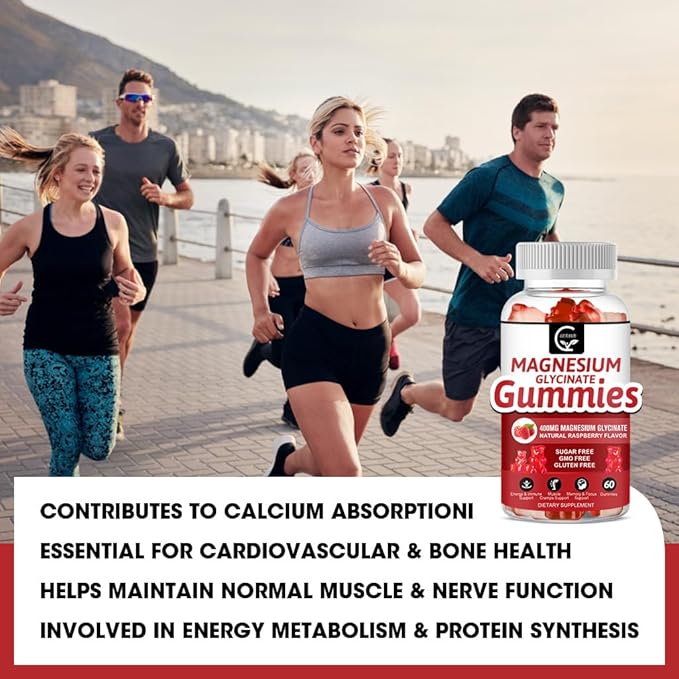 Magnesium Glycinate Gummies 400mg, Mg Potassium Supplement with Chelated Magnesium Malate Complex, Vitamin D, B6, and CoQ10, Supports for Memory, Calm, Mood & Sleep - 60 Count (Pack of 2)