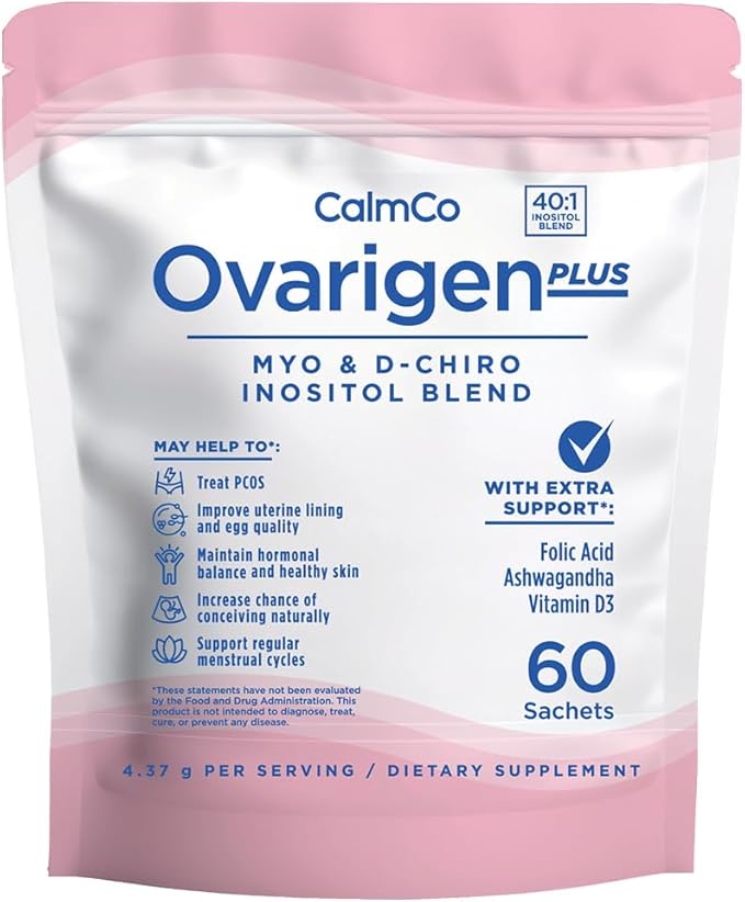 Ovarigen Plus, Myo & D-Chiro Inositol Blend Powder – 40:1 Blend with Folic Acid, Ashwagandha Powder, and Vitamin D3 - Help Manage PCOS Symptom, Hormone Balance, and Natural Fertility Aid, 60 Sachets