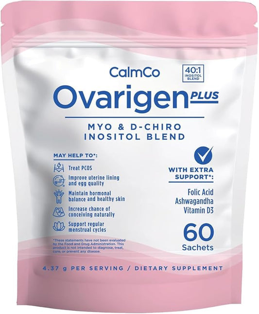 Ovarigen Plus, Myo & D-Chiro Inositol Blend Powder – 40:1 Blend with Folic Acid, Ashwagandha Powder, and Vitamin D3 - Help Manage PCOS Symptom, Hormone Balance, and Natural Fertility Aid, 60 Sachets