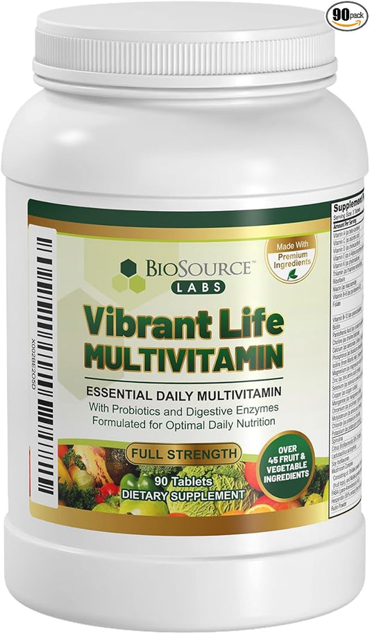Vibrant Life Multivitamin with Probiotics, Digestive Enzymes & B-Complex – Over 45 Fruits and Veggies, Non-GMO, Gluten-Free, Daily Vitamins & Minerals for Men & Women (30-Day Supply)