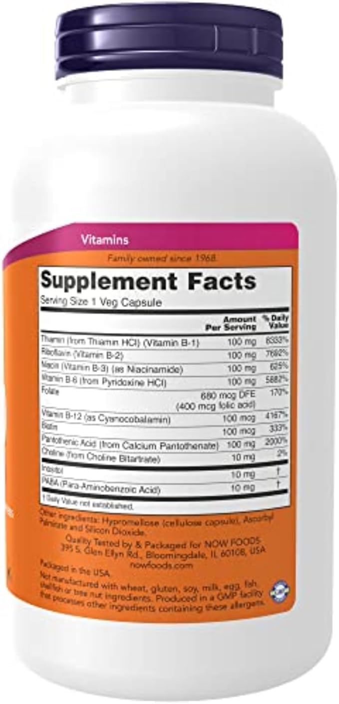 NOW Supplements, Vitamin B-100, Energy Production*, Nervous System Health*, 250 Veg Capsules