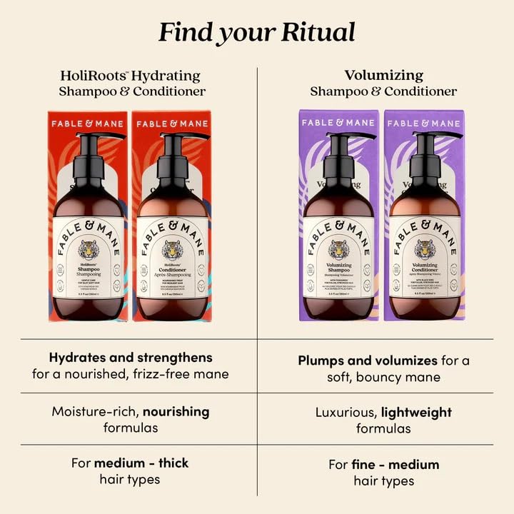 Fable & Mane Volumizing Conditioner, Plumps Strands for Bounce, Body and Fullness. Restores Elasticity with Amla For Thinning, Fine or Medium Hair Types