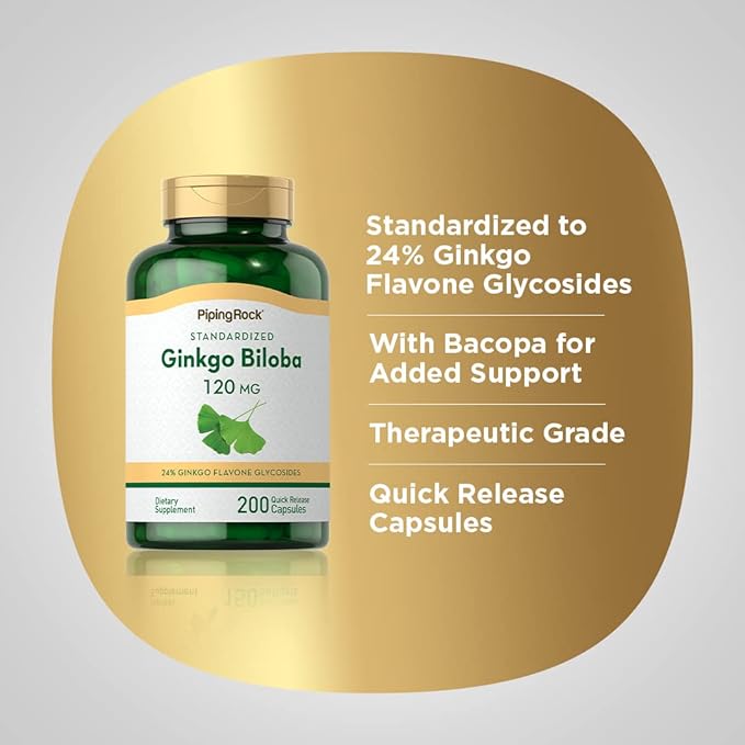 Piping Rock Ginkgo Biloba 120mg | 200 Capsules | Standardized Extract Supplement | Non-GMO, Gluten Free
