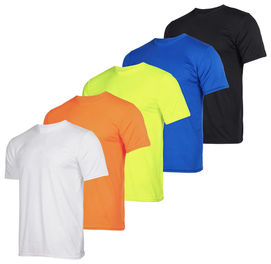 5 Pack Men’s Active Quick Dri Dry Fit Crew Neck T Shirts Athletic Running Gym Workout Short Sleeve Tee Tops Camisas Para Hombres Summer
