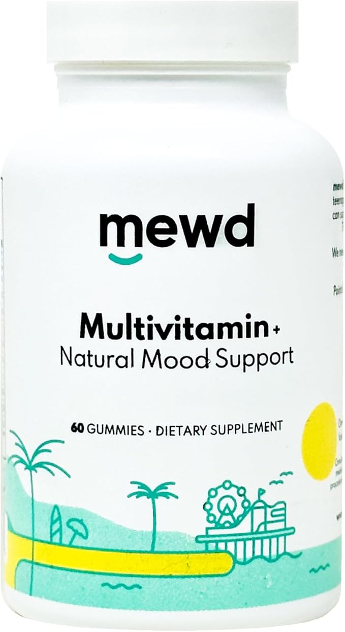 MEWD Adult Daily Multivitamin Gummy which Includes L-Theanine, Iron, Essential Vitamins, Vegan, Gluten Free, 60 Count