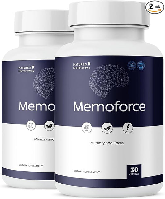 MemoForce - Natural Supplement with Ginkgo Biloba, Bacopa Monnieri for Brain & Memory Support | Non-GMO, Stimulant-Fre | Made in The USA, GMP-Certified | 30 Capsules - 2 Month Supply