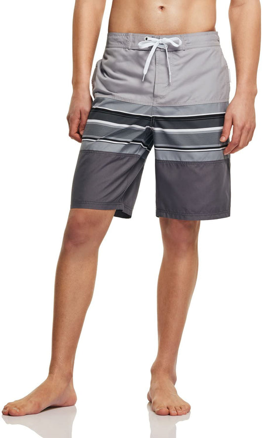 ATHLIO Men's 11 Inches Swim Trunks, Quick Dry Beach Board Shorts, Bathing Suits with Inner Mesh Lining and Pocket, Back Pocket Black Grey, Medium