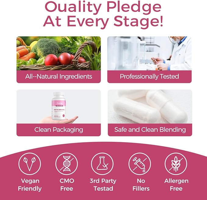 Extra Strength Biotin 5000 MCG, 60 Capsules for Hair, Skin, Nail & Bone Health, Non-GMO & Gluten-Free, High-Potency Biotin Supplement (2-Month Supply)