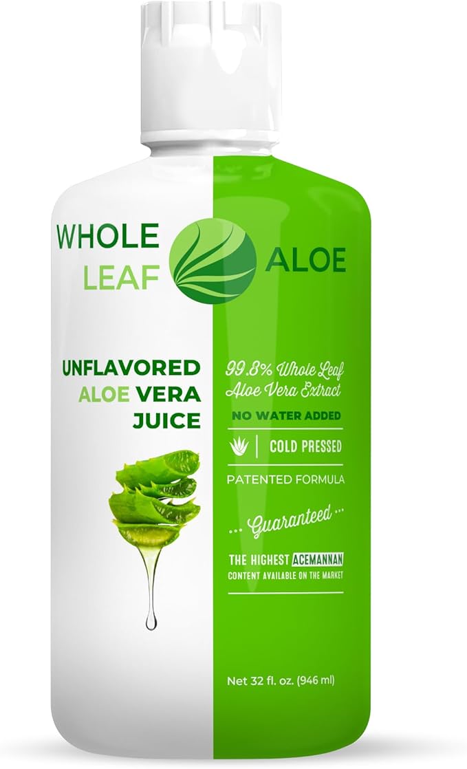 Whole Leaf Aloe Vera Juice - Potent, Unflavored, for Digestive Health, Skin Care and Hydration, Highest Acemannan Concentration, No Water Added, Patented Formula, Ideal for Daily Use