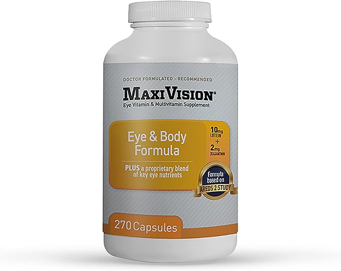 MaxiVision® Eye & Body Formula - Based on AREDS 2 Study - 270 Eye Vitamins Capsules - 1 Bottle