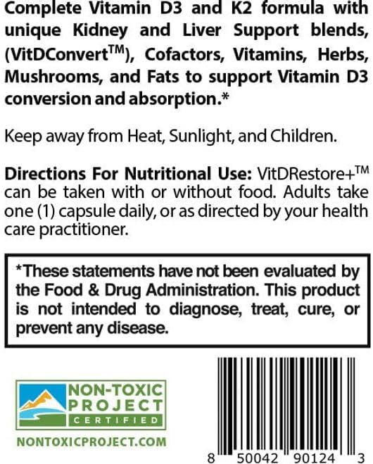 VITDRestore+™ - Vitamin D3 + K2 with Liver and Kidney Support | Soy Free, Non-GMO, Vegan, 30-Day Supply