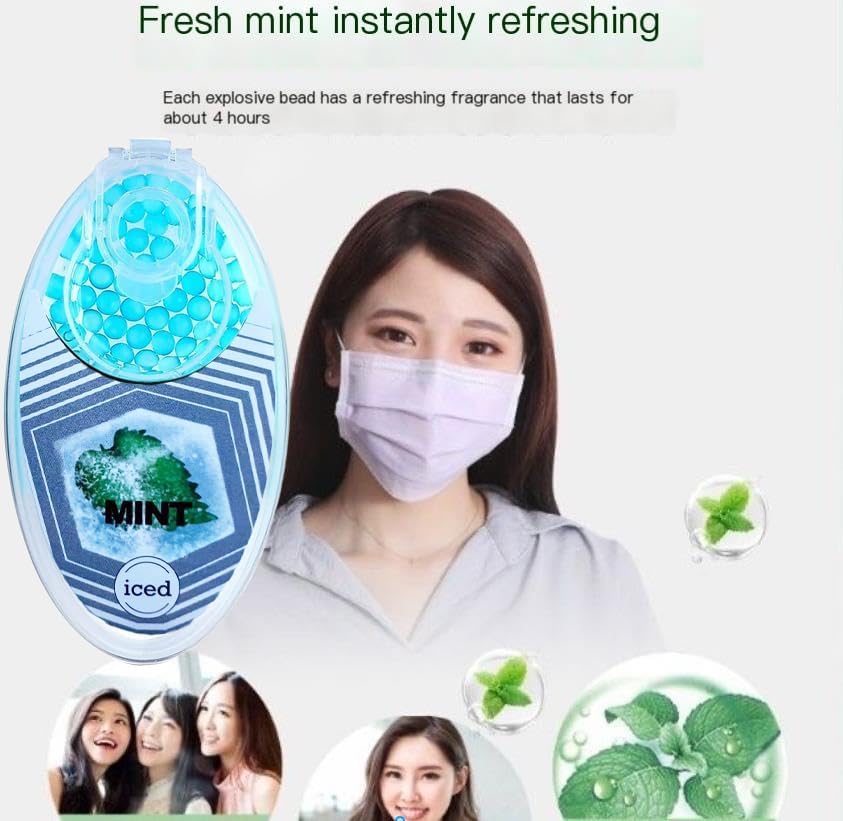 Mint-Infused Air Freshening Beads/Crush Balls -200 Pieces, Blue, for Face Masks and Filtered Spaces， Great for Smell Proof Purses- 200 Minty Balls in a Bag (200)