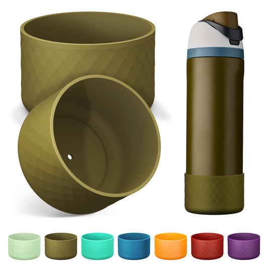 Alwenid 2PCS Silicone Water Bottle Boot for Owala 24 Oz, Anti-Slip Protective Sleeve Bottom Bumper Protector for FreeSip, Twist, and Flip Stainless Steel Water Bottles (Brown Green)