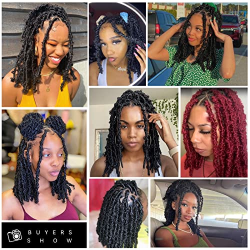 GUOHUI Super Light Butterfly Locs Crochet Hair 12 Inch 6 Packs Pre-Looped Soft Distressed Faux Locs Braids for Women Kids (12 Inch,1B#)