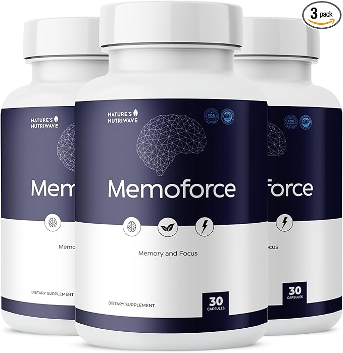MemoForce - Natural Supplement with Ginkgo Biloba, Bacopa Monnieri for Brain & Memory Support | Non-GMO, Stimulant-Fre | Made in The USA, GMP-Certified | 30 Capsules - 3 Month Supply