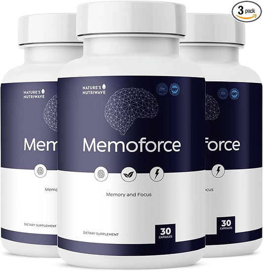 MemoForce - Natural Supplement with Ginkgo Biloba, Bacopa Monnieri for Brain & Memory Support | Non-GMO, Stimulant-Fre | Made in The USA, GMP-Certified | 30 Capsules - 3 Month Supply