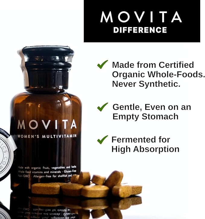 Movita Women’s Daily Multivitamin Bottle & Pouch Bundle - Organic Fermented Whole Foods for Enhanced Energy, Immunity & Vitality - Vegan, Gluten-Free, Non-GMO