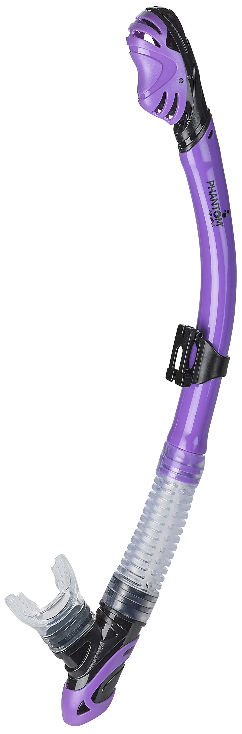 Phantom Aquatics Signature 2.0 Dry Snorkel | Adult Dry Top Easy-Breath Snorkel for Scuba Diving Freediving Snorkeling Swimming, with Comfortable Food-Grade Silicone Mouthpiece and Purge Valve- Purple