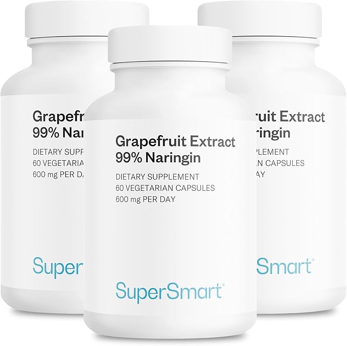 Supersmart - Grapefruit Extract 600mg per Day (99% Naringin) - High Potency GSE Supplement | Non-GMO & Gluten Free - 60 * 3 Vegetarian Capsules