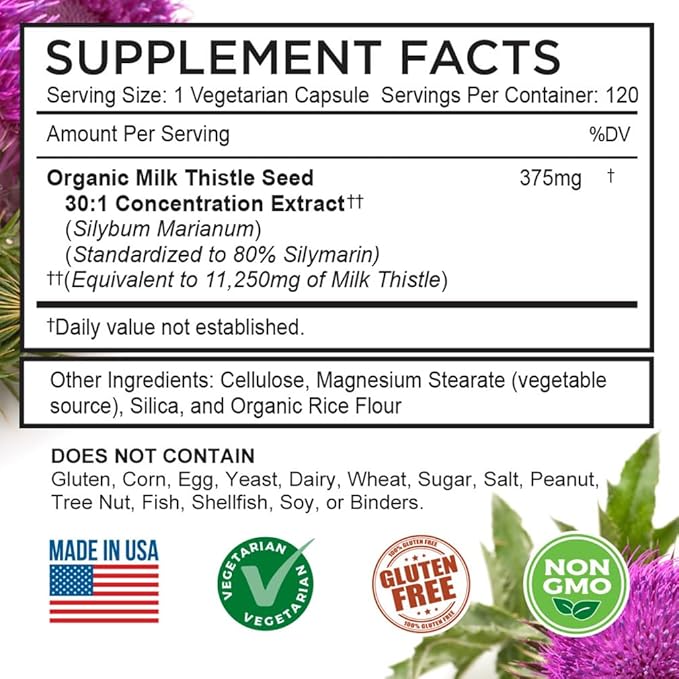 FarmHaven USDA Organic Milk Thistle Capsules | 30X Concentrated Seed Extract & 80% Silymarin Standardized - Supports Liver Function and Overall Health | Non-GMO | 240 Veggie Capsules