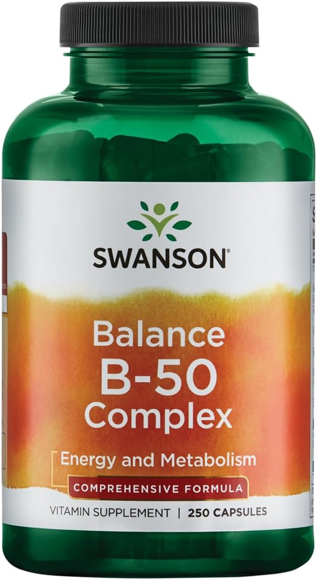 Swanson B-50 B-Complex - B Vitamin Complex with High Potency & Bioavailability - Promotes Immune System Support, Aids Heart Health, & Supports Healthy Nervous System - (250 Capsules)