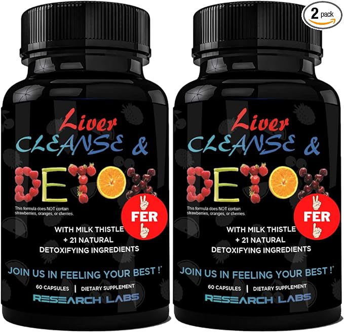 Research Labs 2 Pack Doctor Recommended Premium Liver Detox Cleanse & Support w/Milk Thistle, Beet Root, Dandelion. 23 Powerful Herbs for Powerful Detoxification