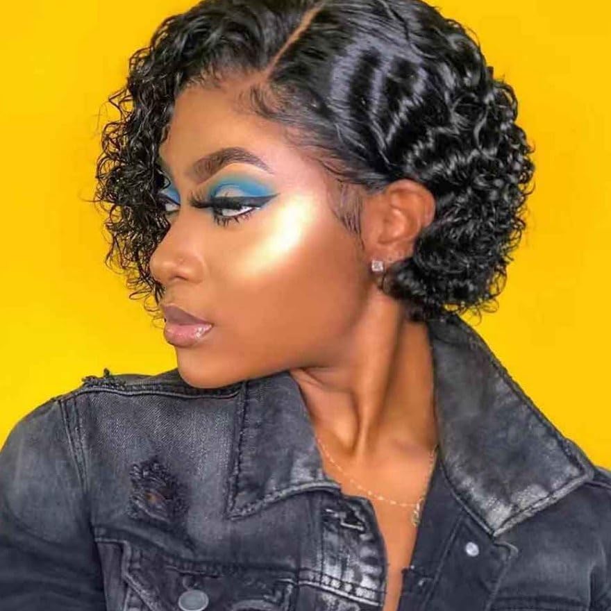 Pixie Cut Wig Human Hair 4X4 HD Lace Short Curly Wigs Wear and Go Glueless Wigs Pre Plucked Pre Cut Short Curly Glueless Bob Wigs Human Hair for Women 6 inch Natural Color