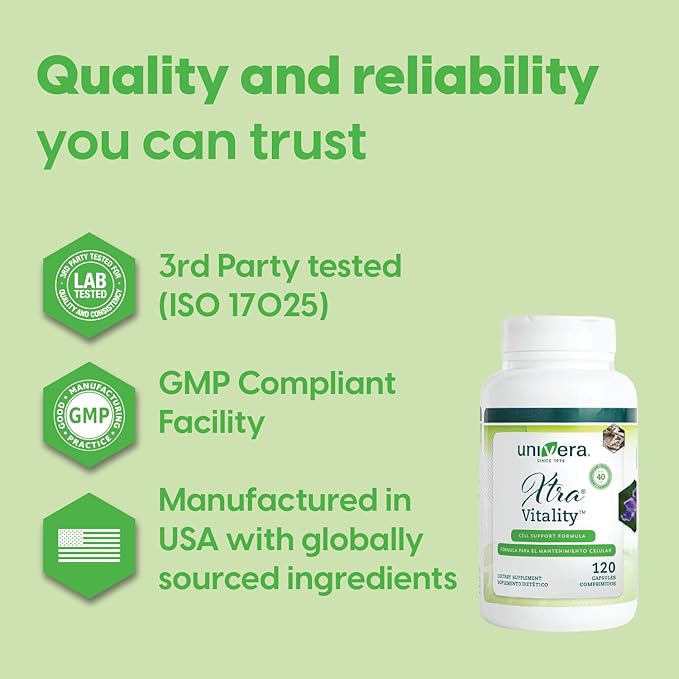 Univera Xtra Vitality - Cell Support Formula - Green Tea Extract, Vitamin B6, American Ginseng Extract, Ashwagandha, Univestin for Joint Health, 120 Capsules