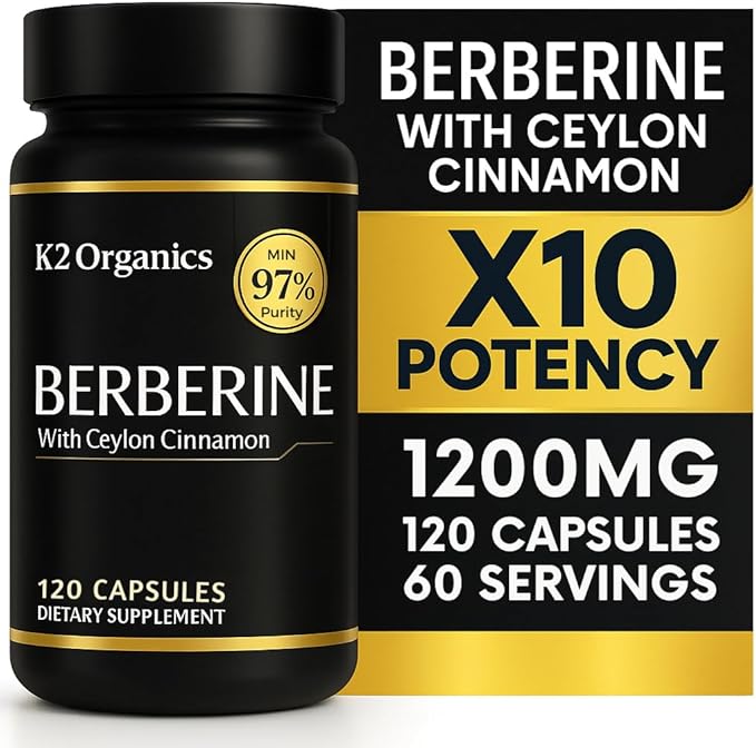 Berberine with Ceylon Cinnamon 1200mg – 97% Purity- Non-GMO, Gluten-Free, Lab-Tested Vegan Berberine Supplement (120 Count (Pack of 1))