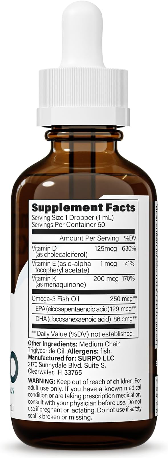 SURPO Vitamin D3 + K2 Liquid Drops with Omega 3 Oil - 5000 IU Vitamin D Drops K2 for Hormone Support & Bone Health - Liquid Vitamin D3 with K2 Drops for Maximum Absorption - 2Fl Oz Vitamin K2 D3