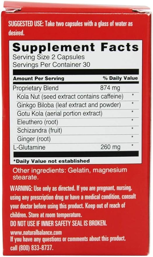 Natural Balance Brain Pep | Brain Function Supplement with Ginkgo Biloba, Kola Nut | Helps Support Improved Memory, Focus & Mental Clarity | 60 Capsules