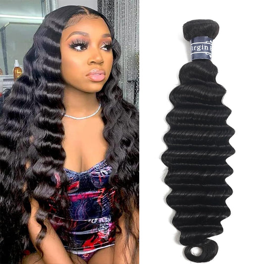 Amella Loose Deep Wave Bundles Human Hair One Bundle 100% Unprocessed Brazilian Virgin Human Hair Bundles Deep Wave Human Hair Bundles Hair Extensions Natural Color For Women 14 inch