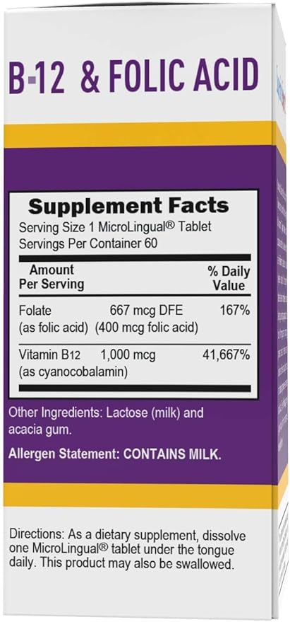 Superior Source No Shot Vitamin B-12 Cyanocobalamin 1000 mcg & Folic Acid 400 mcg - Offers Energy, Heart, Brain, & Stress Support - 60 Sublingual Dissolving Tablets