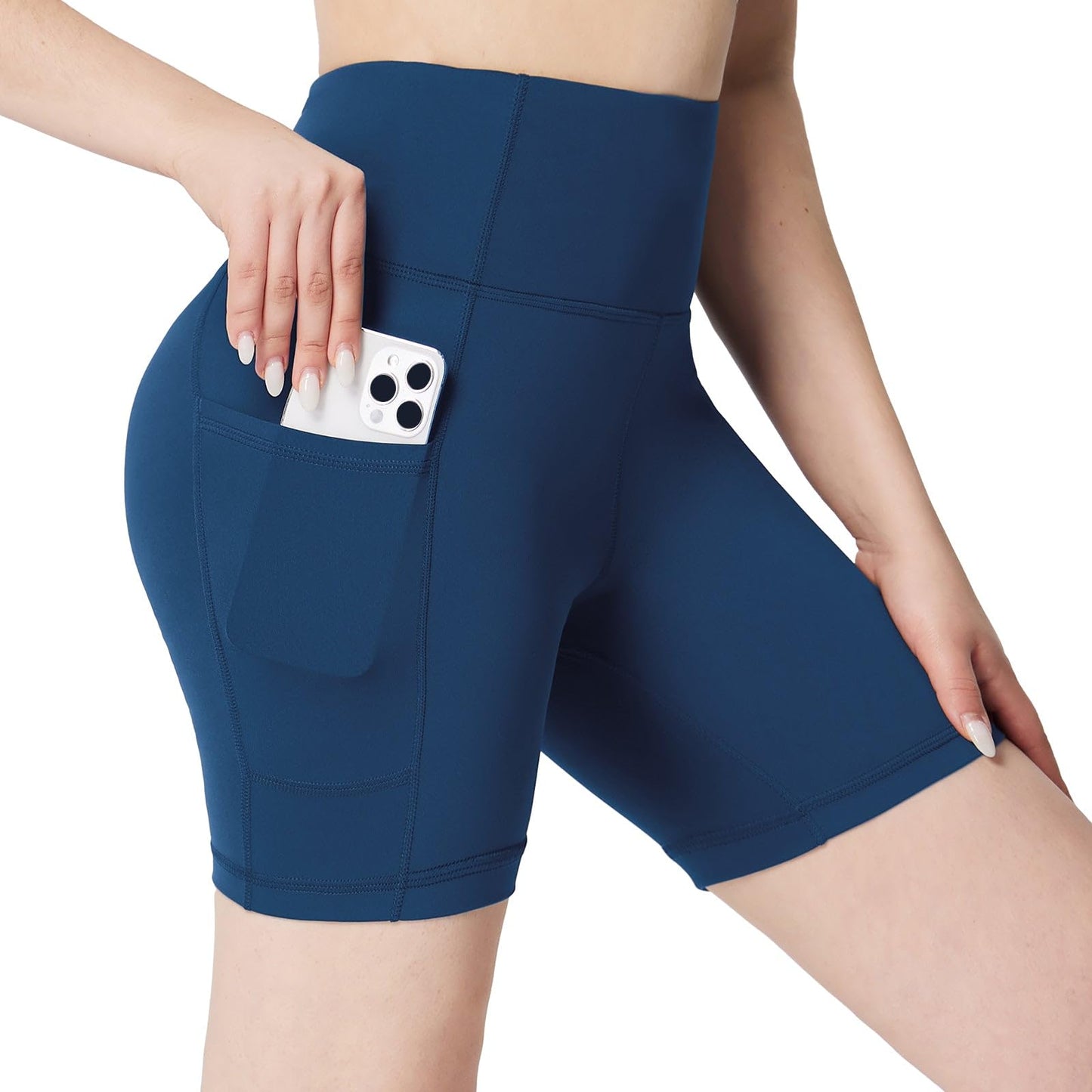 BALEAF Womens 5" Biker Shorts Yoga Gym Workout Tummy Control Lycra Workout Compression Shorts with Pockets Blue XS