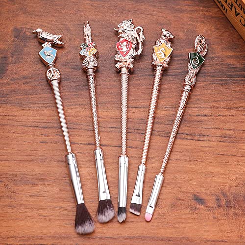 【2 Color Options】Metal Wand Gifts Makeup Brushes Set Wi-zard Wand Makeup Brushes Set Make Up Brushes for Women - Brushes Holder Pot Not Included HP_RoseGold_5PCS
