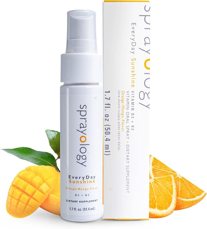 Sprayology Everyday Sunshine Vitamin Spray | Vitamin D3 & K2 Supplement for Adults | Vegan, Gluten-Free & Lactose-Free | Immune Support Spray & Mood Booster | 30 Day Supply (1.7 fl oz)
