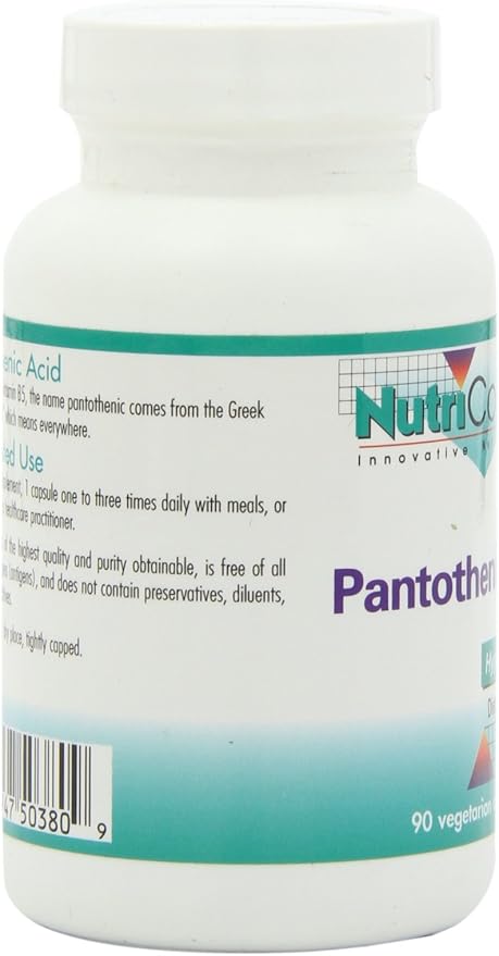 Nutricology Pantothenic Acid - Vitamin B5 for Men & Women, Calcium, 500mg Supplement, Pure, Organic, Vegetarian Capsules - 90 Count