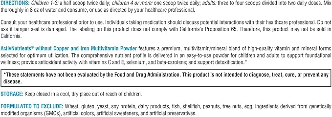 XYMOGEN ActivNutrients Without Copper & Iron Multivitamin Powder - Fruit Punch (12.9 oz)