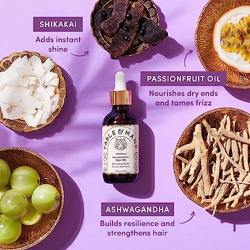 Fable and Mane MahaMane Smooth & Shine Hair Serum - Protective Oil Treatment for Dry, Damaged Hair. 1.8FL oz