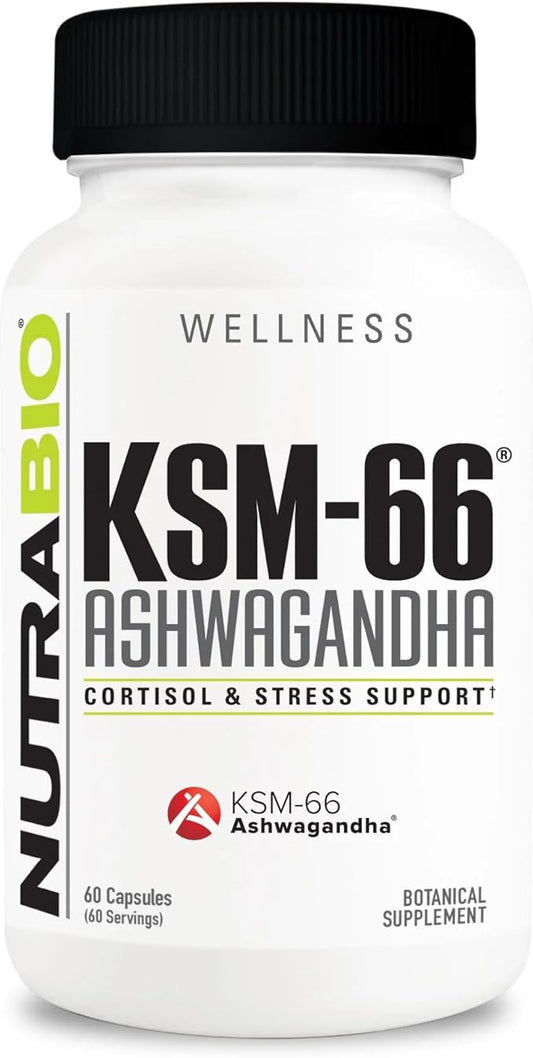 NutraBio Ashwagandha KSM-66 Herbal Supplement for Better Overall Well-Being- Ashwagandha Supplement- 600mg - 60 Vegetable Capsules
