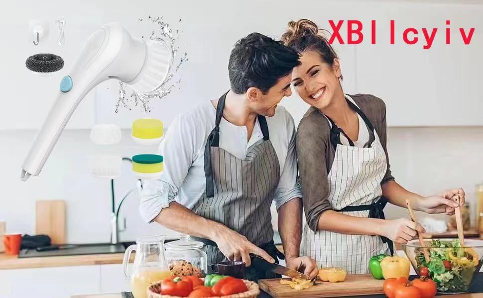 Electric Spin Scrubber - Shower Scrubber with 5 Replaceable Brush Heads, Portable Electric Cleaning Brush for Bathroom