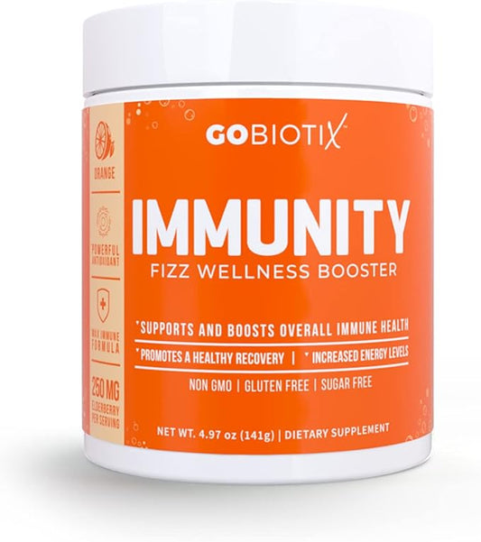 GOBIOTIX Vitamin C - Immune Defense Support Supplement - Immunity Powder Wellness Booster - Vegan Superfood - Elderberry, Turmeric, B12 Vitamin Supplement, Non-GMO and Sugar Free (Orange)