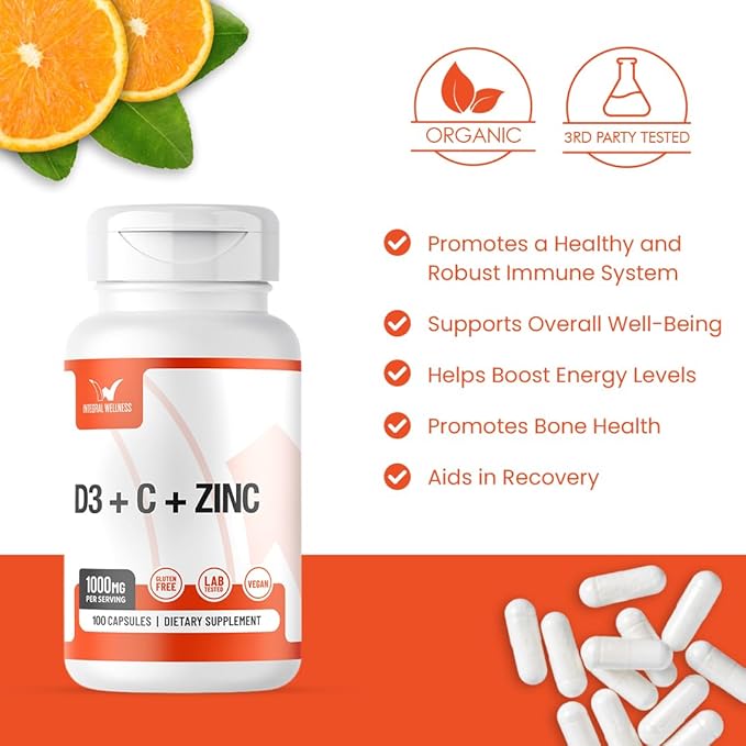 Vitamin Complex w/Vitamin D3, C, K2 and Zinc (100 Capsules) - Filler Free, 3rd Party Tested, Clinically Dosed, Bioavailable Forms