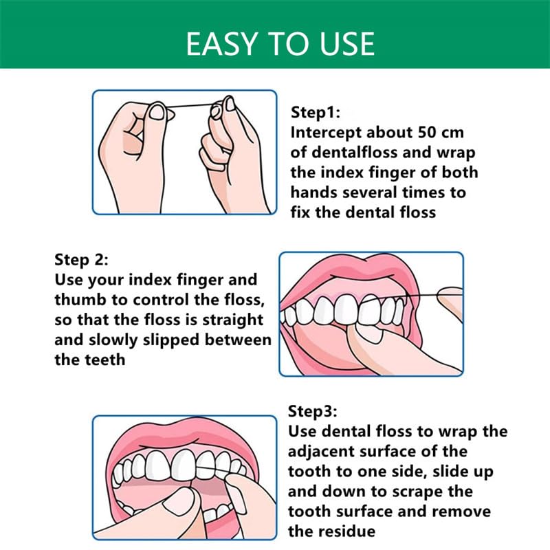 8Pcs/Pack Dental Flosser Mint Flavor Dental Floss Built-in Spool Flat Wire Replacement Core Dental Floss 50M Each(Comes with A Box for Easy Carrying) (Green)